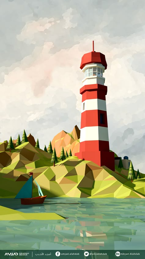 Low Poly Lighthouse, Low Poly Art Illustration, Low Poly Design, Low Poly 3d Art, Low Poly Island, Low Poly Landscape, Lowpoly 3d, Polygon Modeling, Custom Portrait Illustration