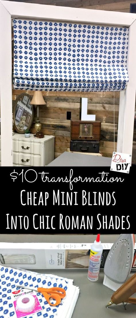 Upcycle mini blinds into beautiful roman shades! Window Treatments on a budget! This cheap DIY window covering looks great and costs less than $10 to make! Perfect for decorating any room of your home! Cheap Window Treatments, Window Treatments Ideas, Diy Roman Shades, Diy Home Decor For Apartments, Cheap Windows, Fabric Window Treatments, Diy Window Treatments, Diy Blinds, Window Treatments Bedroom