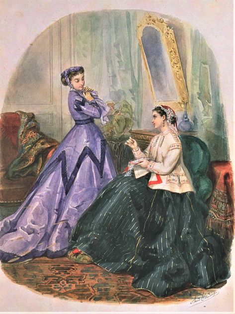 Fashion Plate - La Mode Illustree - 1866 1870 Fashion, Era Victoria, Gaun Abad Pertengahan, Victorian Era Fashion, 1860 Fashion, Ancient Dress, 1800s Fashion, 18th Century Fashion, 19th Century Fashion