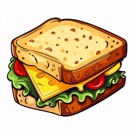 Food Icon Illustration, Food Cartoon Illustration, Sandwich Cartoon, Sandwich Vector, Food Vector Art, Cartoon Sandwich, Toast Illustration, Illustration Breakfast, Sandwich Illustration