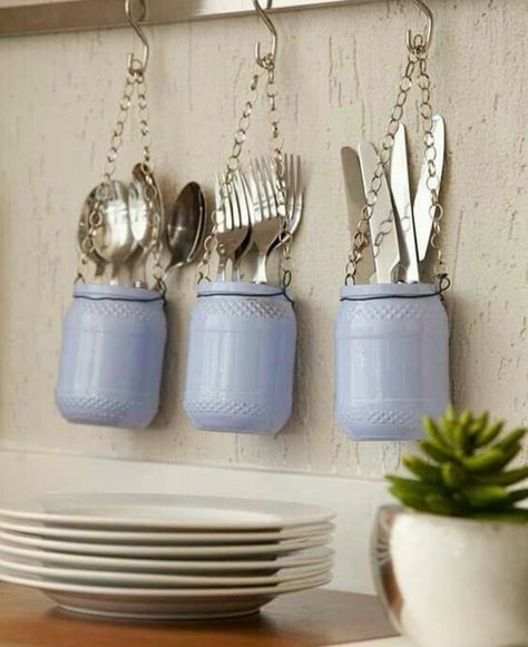 Cutlery Storage, Diy Kitchen, Home Hacks, Small Kitchen, Astronomy, Mason Jars, Kitchen Ideas, Diy Furniture, Diy Home Decor