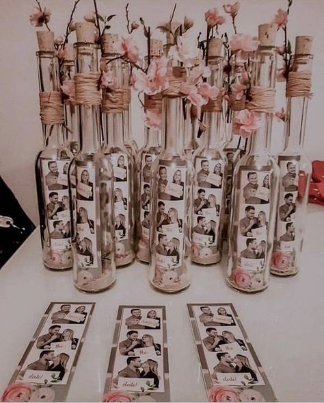 stylish wedding photo display mason jar monents Wedding Photo Display, Barn Wedding Decorations, Creative Wedding Photo, Tea Bar, Rustic Wedding Centerpieces, Wedding Souvenirs, Wedding Cake Designs, Stylish Wedding, Bridal Shower Decorations