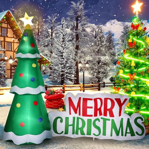 HZGDEJTG 8ft Christmas Inflatable Outdoor Decorations, Christmas Tree Signpost Inflatable Yard Decorations with LED Lights for Indoor Outdoor Patio Garden... Christmas Backyard, Large Outdoor Christmas Ornaments, Garden Christmas Decorations, 8ft Christmas Tree, Outdoor Decorations Christmas, Inflatable Christmas Tree, Backyard Decorations, Inflatable Christmas Decorations Outdoor, Christmas Cartoon Characters