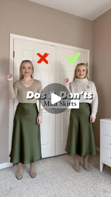 Army Green Skirt Outfit, Green Satin Skirt Outfit, Green Maxi Skirt Outfit, Midi Skirt With Boots, Midi Skirt Fall Outfit, Knee Length Skirts Outfits, Midi Skirt Boots, Green Skirt Outfits, Midi Skirt And Boots