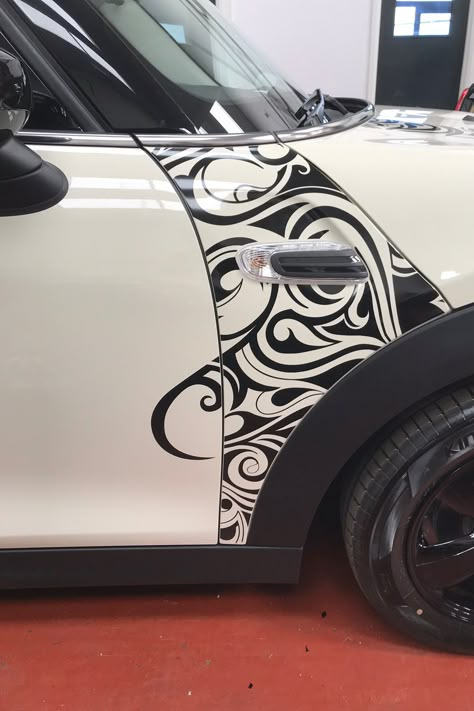 Mini car wrap Vinyl Designs For Cars, White Car Sticker Design, Car Wrap Design Ideas Graphic Designers, Car Wraps Ideas, Stickers For Cars Ideas, Car Wrap Design Ideas Vinyls, Car Wrapping, Car Wrap Ideas, Mini Cooper Graphics