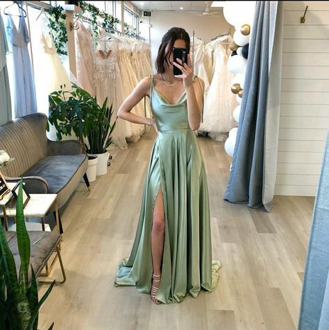 Sage Prom Dress, Sage Green Prom Dress, Green Satin Prom Dress, Green Prom Dress Long, Sweet Sixteen Dresses, Green Satin Dress, Green Formal Dresses, Sage Green Bridesmaid Dress, Long Green Dress