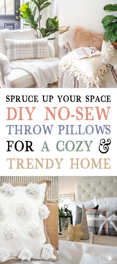 Spruce Up Your Space: DIY No-Sew Throw Pillows for a Cozy and Trendy Home - The Cottage Market Sew Throw Pillows, Diy Flower Pillow, No Sew Pillow Covers, Easiest Burlap, Tea Towels Diy, Word Pillow, Diy Pillow Covers, Pom Pom Pillows, Dream Pillow