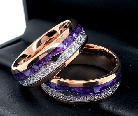 Hey, I found this really awesome Etsy listing at https://www.etsy.com/listing/818996318/purple-agate-meteorite-rose-gold Women Wedding Bands, Celtic Wedding Ring Sets, Rose Gold Tungsten Ring, Matching Ring Set, Tungsten Jewelry, Wood Inlay Rings, Rose Gold Tungsten, Tungsten Carbide Wedding Bands, Meteorite Ring