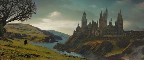 ArtStation - Harry Potter - Hogwarts, Jerome Comentale Hogwarts Landscape Wallpaper, Harry Potter Scenery Backgrounds, Harry Potter Background Laptop, Hogwarts Scenery, Harry Potter Landscape, Harry Potter Wallpaper Pc, Hogwarts Landscape, Gouache Reference, Harry Potter Screencaps