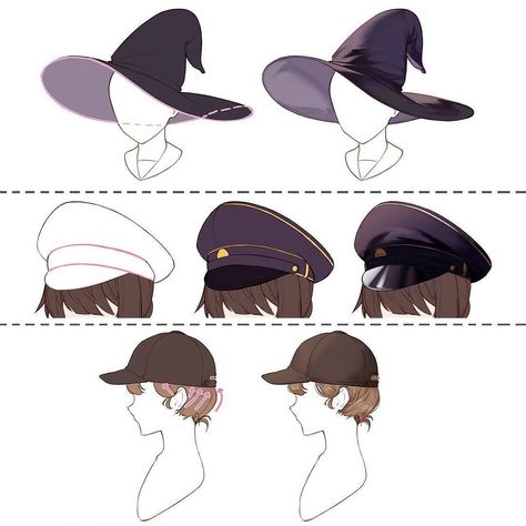 Hat Shading Drawing, Hat Shading Reference, Witch Hat Drawing Reference, Hat Reference Drawing, Hat Drawing Reference, Drawing Hats, Anime Hats, Shading Drawing, Eye Drawing Tutorials