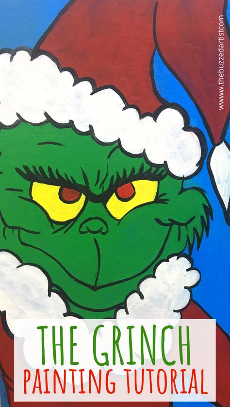 Learn how to paint the Grinch from How the Grinch Stole Christmas in this fun step-by-step acrylic painting tutorial for Beginners! The Grinch Painting, Step By Step Christmas Painting, Christmas Painting Tutorial, Grinch Painting, Grinch Drawing, Paintings Simple, Beginners Painting, Mr Grinch, Christmas Canvas Art