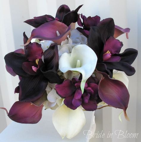 Wedding bouquet Plum real touch calla lily orchid bridal Orchid Bridesmaid Bouquet, White Bridal Bouquets, Plum Wedding Bouquet, Calla Lily Wedding Bouquet, Lily Wedding Bouquet, Orchid Bridal Bouquets, Orchid Bouquet Wedding, Ivory Bouquet, Calla Lily Bouquet Wedding