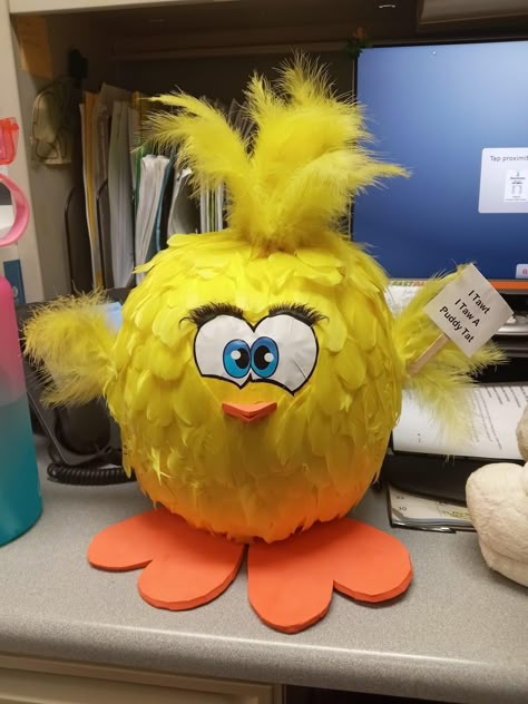 Painted Pumpkin Contest Winners Ideas, Rabbit Pumpkin Decorating, Pumpkin Painting Contest Ideas For Kids, Medical Office Pumpkin Decorating Contest, Tweety Bird Pumpkin, Disguised Pumpkin Project, Adult Pumpkin Decorating Contest, Award Winning Decorated Pumpkins, Big Bird Pumpkin