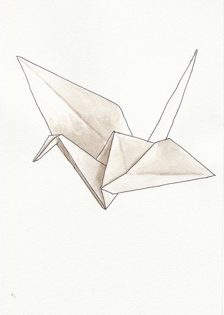 Paper Crane Drawing, Origami Drawing, Origami Illustration, Crane Drawing, Crane Tattoo, Paper Crane, Origami Crane, Korean Art, Paper Crafts Origami