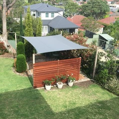 Outdoor Shaded Patio Ideas, Patio Sun Shade Ideas Privacy Screens, Shade Sail Over Patio, Covered Outdoor Patio Ideas Shade Sails, Patio Shade Wall Ideas, Shade Canopy Patio, Deck With Sail Shade, Garden Shade Ideas Patio, Yard Canopy Ideas