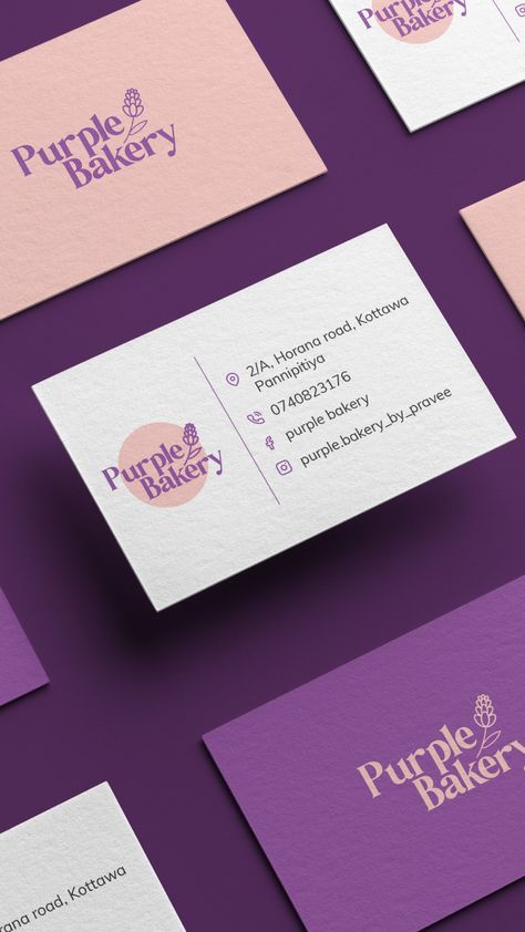 Purple Bakery- Rebranding by Kushanthi Hasinika Business Card Bakery, Bakery Card Design, Event Organizer Logo, Purple Bakery, Cake Branding, Bakery Business Cards, Bakery Branding, Graphic Design Business Card, Logo Minimalist