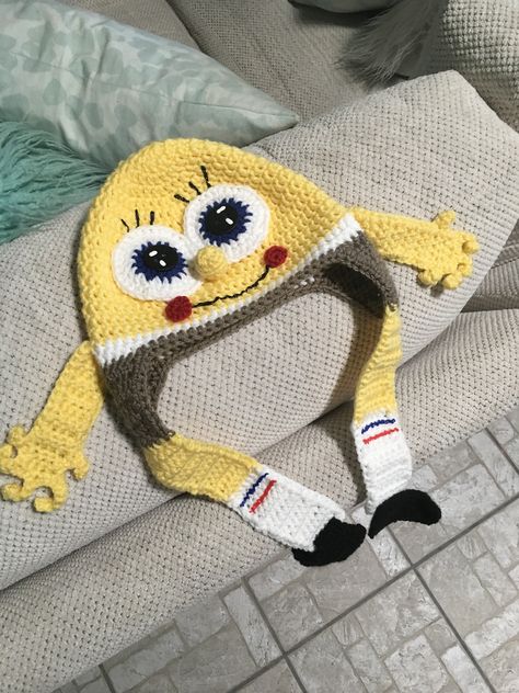 Crochet Sponge Bob inspired hat, new design. https://www.facebook.com/Snugglemecrochetcreations/ Spongebob Crochet Pattern, Boyfriend Crochet, Sponge Bob Crochet, Crochet Squidward Hat, Spongebob Crochet, Crochet Squidward Hat Free Pattern, Spongebob Crochet Hat, Crochet Sponge, Mel Core