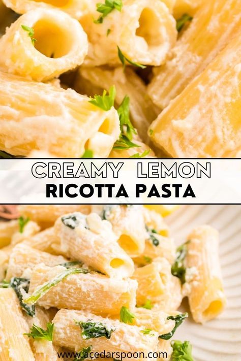 Creamy Lemon Ricotta Pasta Lemon Ricotta Pasta With Shrimp, Lemon Ricotta Stuffed Shells, Lemon Ricotta Pasta With Spinach, Lemon Ricotta Recipes, Pasta Lemon, Charcuterie Lunch, Lemon Ricotta Pasta, Spinach Ricotta Pasta, Pasta Side