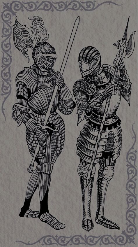 Knight In Armor Tattoo, Woodcut Knight Tattoo, Medevial Tattoos, Suit Of Armor Tattoo, Knight Armor Tattoo, Medieval Knight Drawing, Knight Tattoo Medieval, Medieval Knight Tattoo, Traditional Knight Tattoo