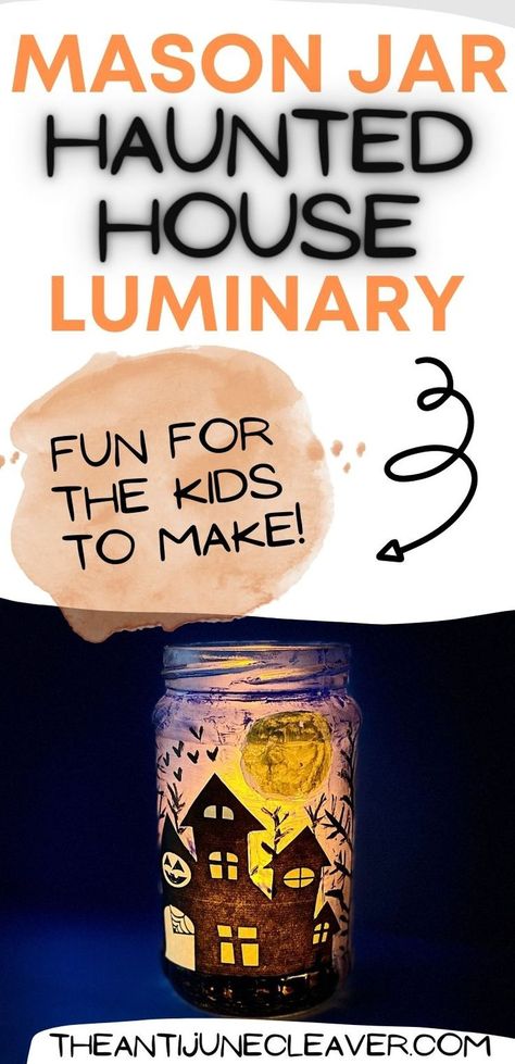 Haunted house luminary kids craft for Halloween Jar Halloween Crafts, Halloween Mason Jars Diy, Mason Jar Halloween, Diy Haunted House, Mason Jar Halloween Crafts, Diy Halloween Luminaries, Halloween Luminaries, Mason Jar Luminaries, Haunted House Diy