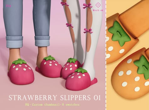 The Sims 4 Strawberry Cc, Sims4 Cc Slippers, Ts4 Strawberry Cc, Sims 4 Cc Strawberry, Sims 4 Strawberry Cc, Sims 4 Strawberry, Strawberry Slippers, Jius Sims, Strawberry Clothes