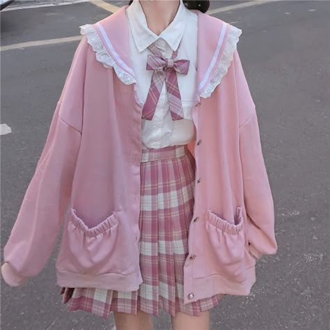 Preppy Girl Style, Oversized Zip Up Hoodie, Kawaii Sweatshirt, Kawaii Outfit, Kawaii Outfits, Women Hoodies, Kawaii Fashion Outfits, Sailor Collar, Lace Patchwork