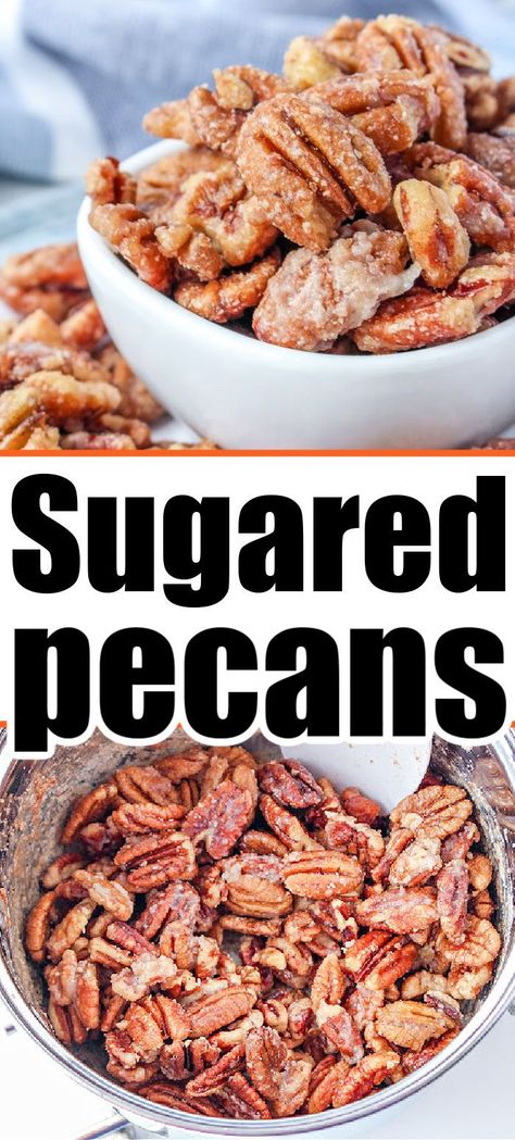 Sugared Nuts and pecans that are candied and the best sweet treat or Christmas dessert to snack on. #pecans #candiednuts #sugaredpecans #sugarednuts Carmelized Pecans, Sugar Coated Pecans, Coated Pecans, Fiber Recipes, Recipes For Diabetics, Glazed Pecans, Low Fat Snacks, Best Christmas Desserts, Sugared Pecans