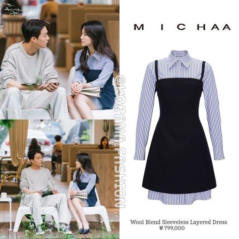 Song Hye-Kyo Fashion Now We Are Breaking Up Kdrama Outfits, Kdrama Fashion Women, Kdrama Outfits Women Casual, Layering Dress Outfit, Kdrama Dress, Outfit Dress Casual, Layered Dress Outfit, Korean Dress Casual, Kdrama Clothes