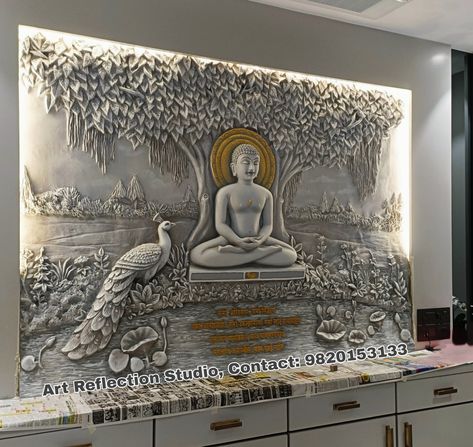 Buddha Tiles For Wall, Entrance Table Decor, Mandir Designs, Marble Sheets, Indian Traditional Paintings, Mural Art Design, Single Door Design, Small Space Interior Design, Temple Design For Home