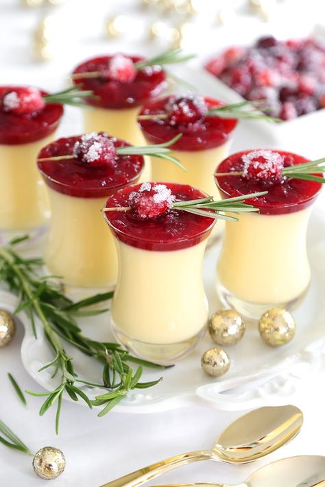 Eggnog Panna Cotta With Spiked Cranberry Sauce Eggnog Panna Cotta, Desserts For Christmas, Cranberry Sauce Recipe, Christmas Dessert, Christmas Food Desserts, Christmas Menu, Christmas Cooking, Cranberry Sauce, Creme Brulee