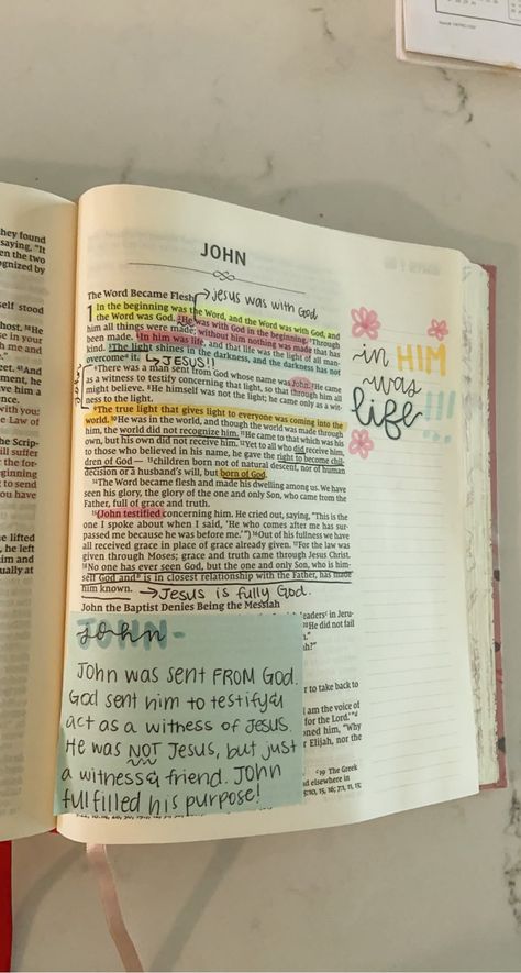 Bible Book Of John, The Book Of John Bible Study Notes, Book Of John Bible Journaling, Book Of John Bible Study, John Bible Study Notes, John Bible Journaling, Bible Study John, Bible Highlighting, Bible John