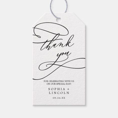 $10.90 | Romantic Calligraphy | Flourish Thank You Favor #simple thank you, classic wedding reception thank you, modern printed wedding thank you, summer rehearsal dinner, calligraphy bridal shower, elegant engagement party, unique fancy hand lettering k081, minimalist boho black white swirl, bohemian minimal whimsical flourish, romantic luxury spring Summer Rehearsal Dinner, Bridal Shower Elegant, Unique Engagement Party, Classic Wedding Reception, Romantic Calligraphy, Elegant Engagement Party, Wedding Favors Packaging, Hang Tags Clothing, Simple Thank