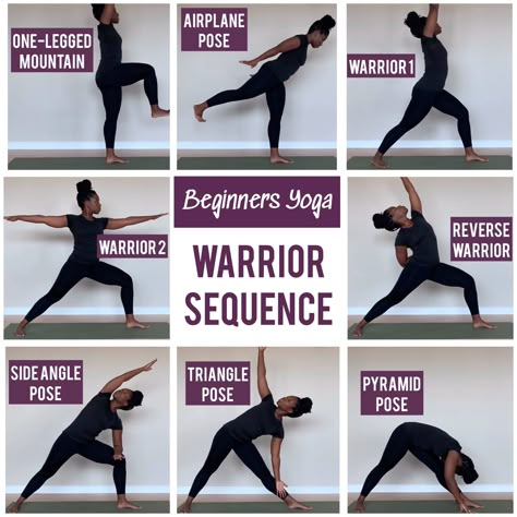 Beginner Yoga Poses Chart, Warrior Pose Yoga, Yoga Poses Chart, Yoga Sequence For Beginners, Warrior Yoga, Yoga Flow Sequence, Warrior Pose, Yoga Times, Teaching Yoga