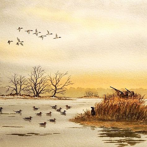 Hunting Painting Easy, Waterfowl Art, Ducks And Geese, Hunting Painting, Hunting Pictures, Hunting Art, Waterfowl Hunting, River Painting, Duck Hunter