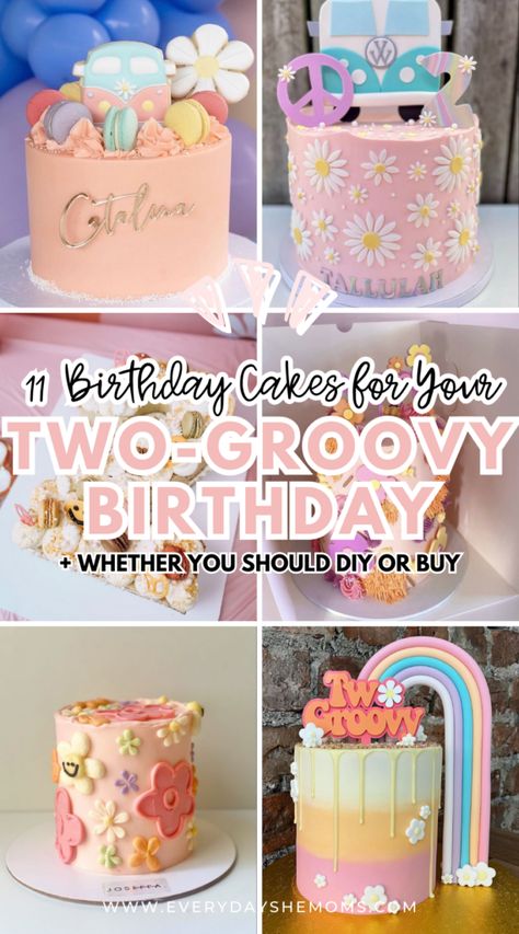 Two Groovy Birthday Cake Ideas, Groovy 1st Birthday Cake, Birthday Cake For Toddler Girl, Two Groovy Birthday Party Cake, Groovy Cake Ideas Birthday, Groovy Birthday Cakes, 2 Groovy Birthday Cake, Two Groovy Cake Ideas, 5 Is A Vibe Birthday Cake