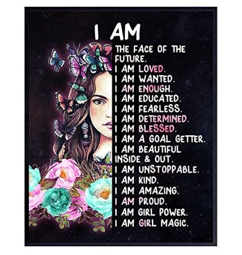 Amazon.com: Teen Girls Bedroom Wall Art - Positive Quotes - I Am Tween Little Girls Bedroom Decor - Cute Daughter Gifts - Inspirational Sayings for Wall Decor - Positive Affirmations Wall Decor Poster 8X10 : Handmade Products English Room Decor, Teen Posters Wall Bedroom Ideas, Over The Bed Wall Decor Teenager, Affirmations Wall Decor, Wall Art For Teenage Girls Room Cool, Teen Posters, Girl Room Quotes, Girls Bedroom Wall Decor, Teen Girls Bedroom