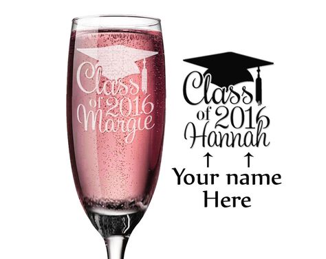 "Class of 2021 College High School Grad Champagne Glass Present, Graduation Gift for her him, Sorority Graduate Flute Decoration Centerpiece Personalized with the Graduate(s) Name(s). Perfect Gift for His or Her Class of 2021! This Gift Could be Used for Graduations, or if you change the Wording Around, You Could Make it a Birthday Gift, Anniversary Gift, Mothers Day Gift, Fathers Day, etc..the List Goes On! If you Think It, We Can Make It. ♥ ❤ ♥ ❤ ♥ ❤ ♥ ❤ ♥ ❤ ♥ ❤ ♥ ❤ ♥ ❤ ♥ ❤ ♥ ❤ ♥ ❤ ♥ ❤ ♥ ❤ ♥ ❤ Flute Decoration, Graduation Champagne, High School Parties, Amber Glassware, College Sorority, Pink Glassware, Class Of 2016, School Party, Graduation Gifts For Her