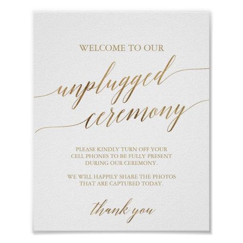 No Cell Phone Sign, Ceremony Signage, Simple Wedding Reception, Unplugged Ceremony Sign, Whimsical Typography, Unplugged Ceremony, Ceremony Sign, Unplugged Wedding, Gold Calligraphy