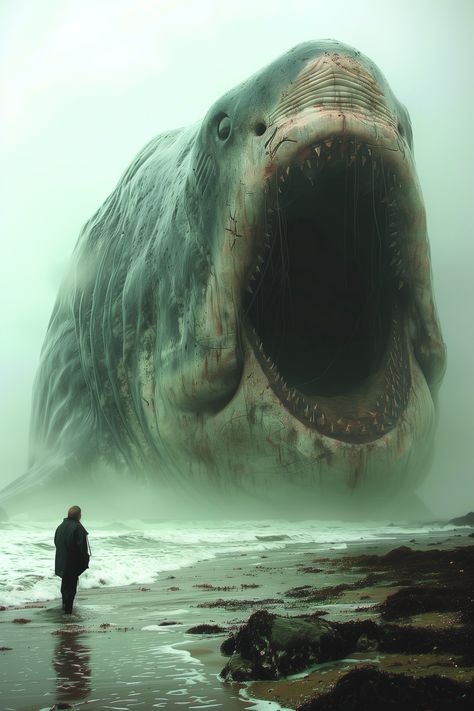 A photo of an enormous shark with its mouth open on the beach, in the style of George Tice and Zdzisław Beksiński --v 6  --stylize 750 Scary Shark Pictures, Giant Creatures, Monster Shark, Sharks Scary, Shark Pictures, Shark Mouth, Shark Jaws, Zdzisław Beksiński, Special Effects