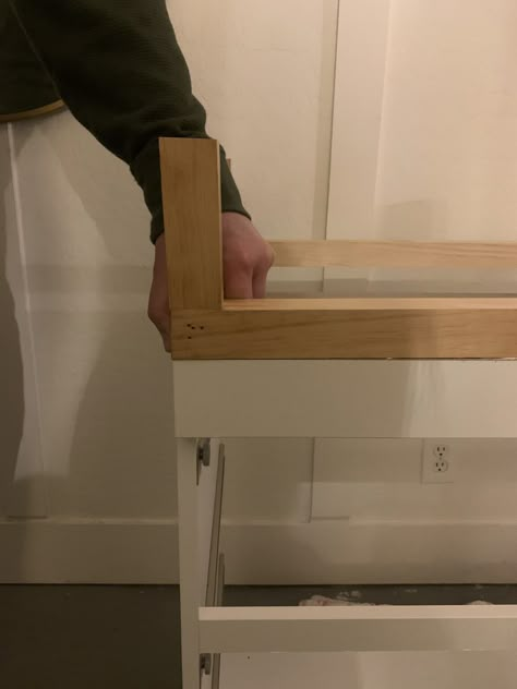 Malm Dresser Hack Nursery, Base For Malm Dresser, Ikea Malm Dresser Base, Dresser Base Ideas, Add Legs To Malm Dresser, Ikea Malm Dresser Hack Nursery, Diy Malm Dresser Makeover, Malm Decor Ideas, Adding Legs To Ikea Malm Dresser