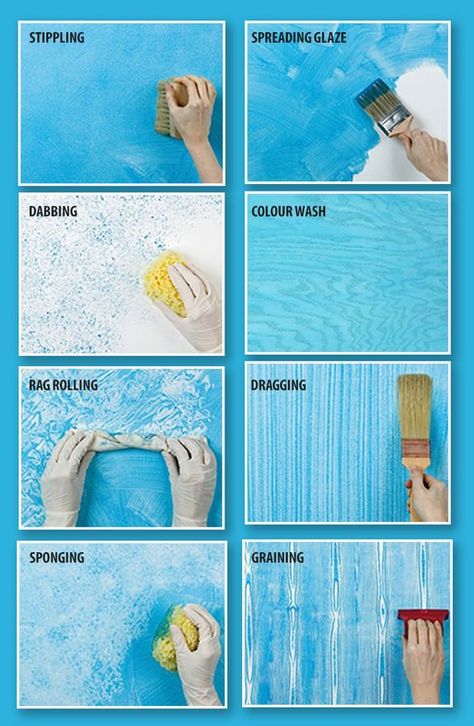 Wall Paint Sponge Design, Blue Textured Wall Paint, Turquoise Painting Ideas, Colorwash Walls Painting Techniques, Wall Painting Techniques Texture, Blending Paint On Walls, Diy Wall Texture Ideas Paint, Bedroom Wall Designs Paint Ideas Creative, Sponge Painting Walls Diy