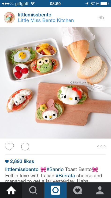 Sanrio sandwiches Sanrio Sandwich, School Meal, School Food, Creative Food, Little Miss, Meal Ideas, Cute Food, Lunches And Dinners, Sandwiches