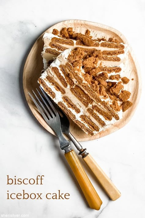 shortcuts: biscoff icebox cake! | Sheri Silver - living a well-tended life... at any age Biscoff Refrigerator Cake, Biscoff Ice Cream Cake, Bischoff Cake, Biscoff Icebox Cake, Bischoff Cheesecake, Biscoff Smores, Biscoff Baking, Cookie Tiramisu, Biscoff Tiramisu