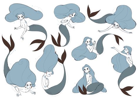 Mermaid Pose Art Reference, Mermaid Top Drawing Reference, Two Mermaids Drawing, Mermaid Poses Drawing Reference, Mermaid Animation Gif, Mermaid Accessories Drawing, Hair Under Water Drawing Reference, Chibi Mermaid Poses, Chibi Mermaid Base