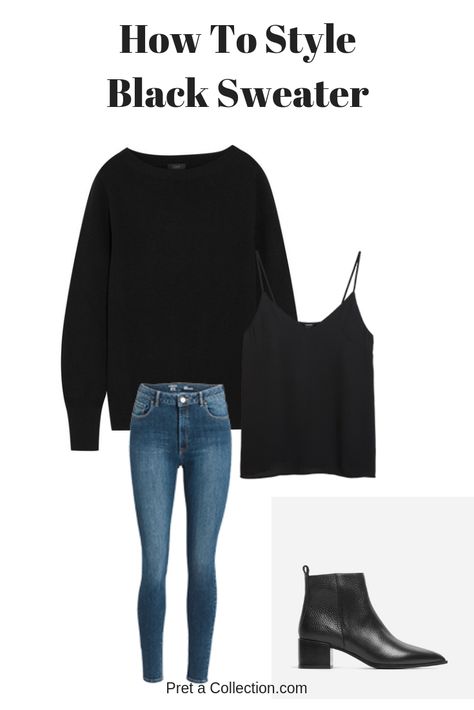 Style Black Sweater, How To Wear Jeans To Work, Black Sweater Outfit, Winter Sweater Outfits, Pullovers Outfit, Capsule Wardrobe Work, Mode Inspo, Black Sweater, Style Chic