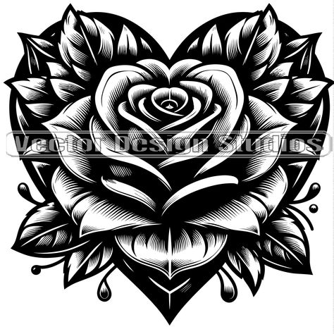 Heart Shaped Drawing, Cover Up Hand Tattoos For Women, 2 Roses Tattoo Design, Black Heart Tattoo, Rose Gold Tattoo, Rose Heart Tattoo, Heart Tattoo Design, Traditional Tattoo Stencils, Free Adult Coloring Printables