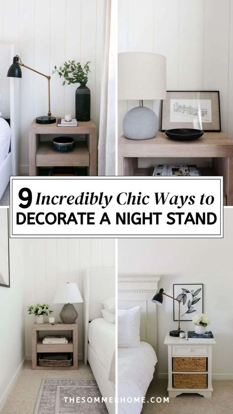 Discover fresh Night Stand styling ideas that will transform your Bedroom into a stylish retreat. Whether you're into modern or classic Home Decor, these tips will help you curate the perfect bedside table look. Learn how to mix decor and storage for a Night Stand that looks great and functions well. Minimalist Nightstand Decor, How To Style Nightstand, How To Decorate Nightstand, Side Table Decor Bedroom, Night Stand Styling, Bedside Table Decor Ideas, Bedroom Night Stand, Side Bed Table, Bedside Table Styling