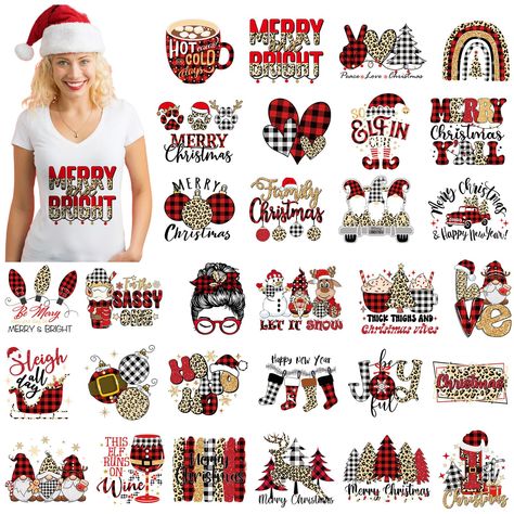 PRICES MAY VARY. iron on vinyl Satisfy Your Decoration Needs: you will receive 30 pieces of Christmas iron on transfers, which are rich in quantity and various in styles, can well meet your decoration, sharing and replacement needs Easy to Use: the cute Xmas patches decals appliques are easy to apply, just use a heat transfer machine or household iron to iron the stickers against your bags or clothes at about 150 °C for 10-15 seconds, and tear off the protective film, then the cute patterns will Christmas Iron On Transfers, Pillow Covers Diy, Christmas Shirts Vinyl, Diy Christmas Shirts, Diy Pillow Covers, Christmas Decals, Merry Bright Christmas, Bag Pillow, Print Fonts