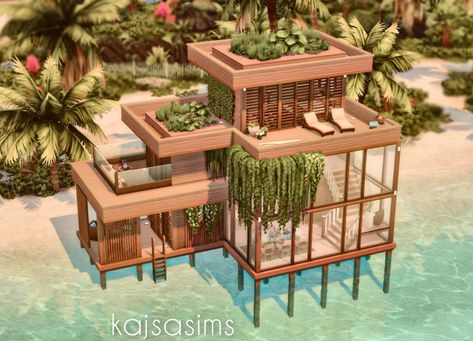 Sims 4 House On Water, Sims Mermaid House, Sims 3 Beach House, Loft House Sims 4, Sims 4 Landscape Ideas, Sims 4 Island Living House Layout, Sims 4 Jungle House, Sims Sulani Houses, Sims4 Beach House