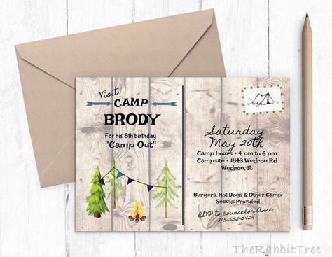 Birthday Party Invitation  Campout BBQ Mountain Wild Forest One Happy Camper Birthday, Camping Birthday Invitations, Amazing Race Party, Woodland Invitation Birthday, Birthday Camping, One Happy Camper, Camping Friends, Camping Theme Party, Woodland Bear